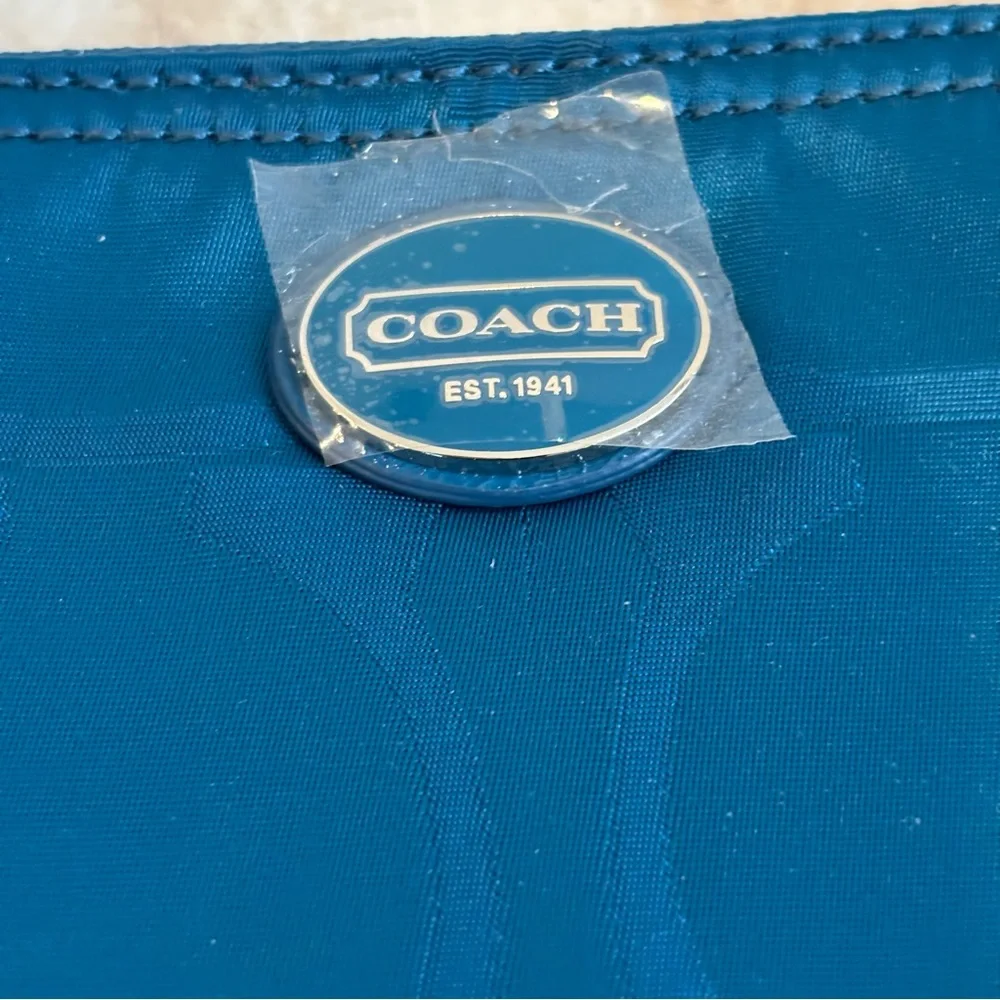 Coach Blue signature nylon logo cosmetic pouch